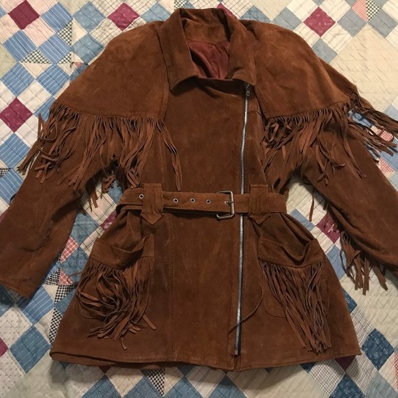 American Vintage Jackets & Blazers - Vintage 70s Boho Fringe Hippie Leather Jacket Motorcycle Cowgirl Suede Southwest